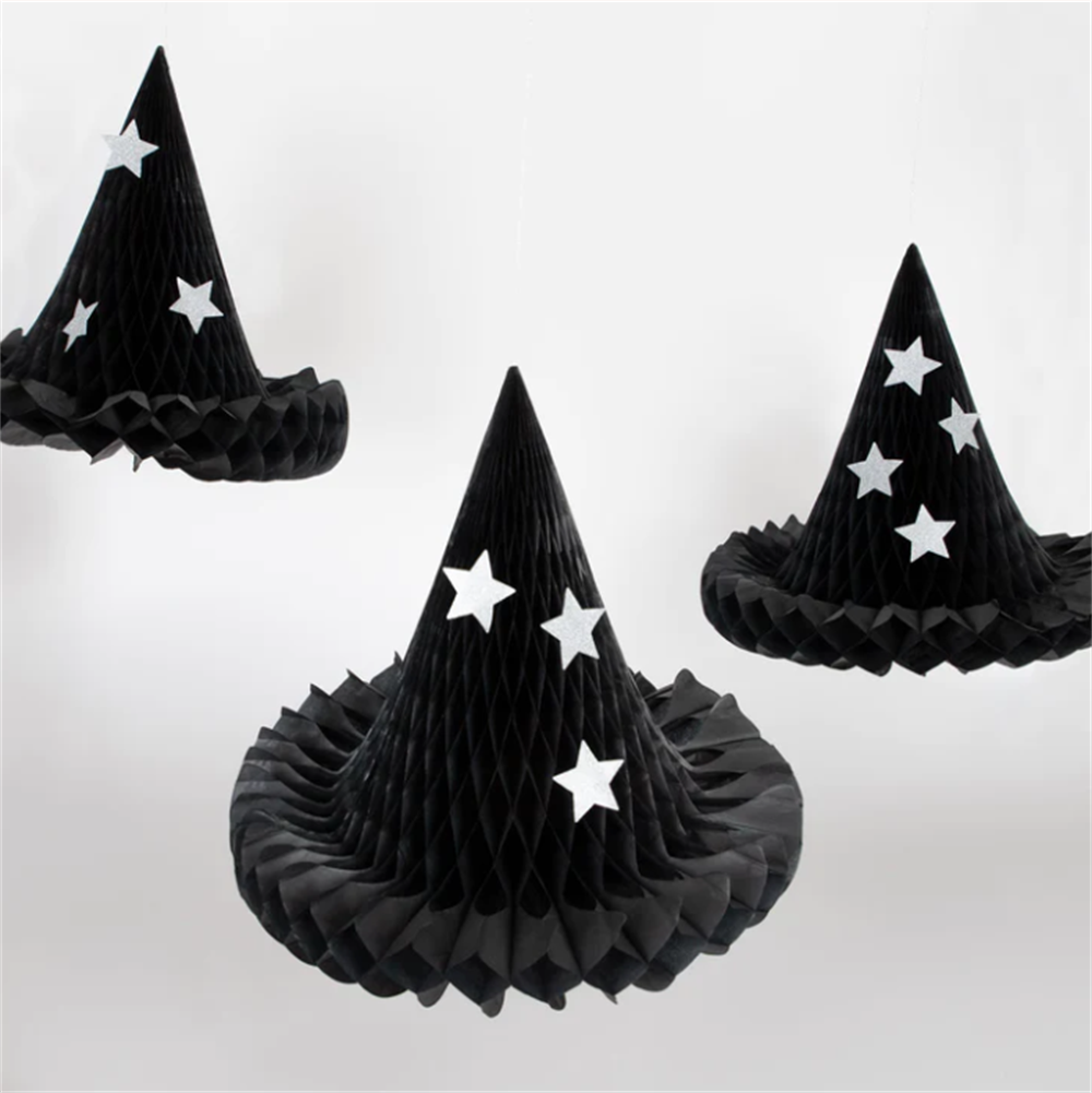 Meri Meri - Hanging Honeycomb Witch Hat Decorations - Cadı Şapka Dekorları (3'lü) Gizden Gelenler