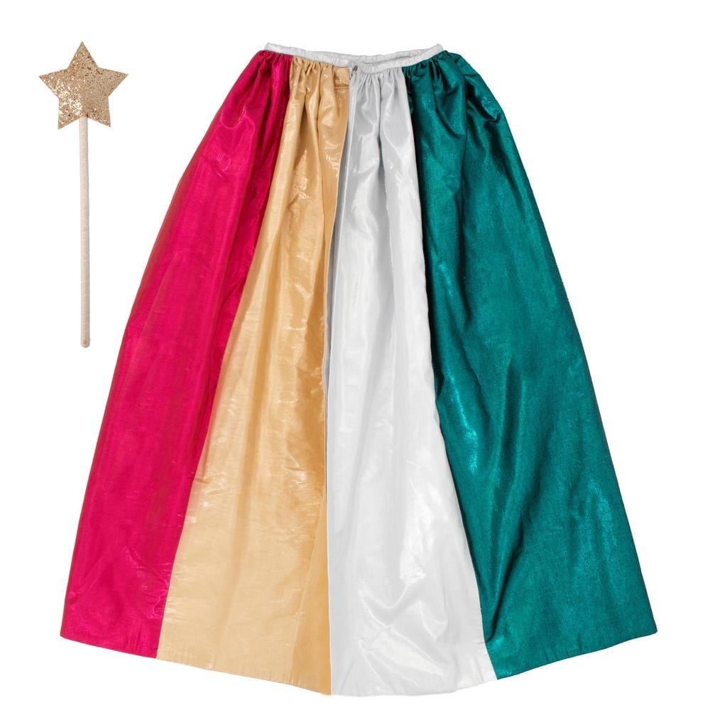Meri Meri - Metallic Rainbow Cape & Wand - Metalik Gökkuşağı Pelerin & Değnek Kostüm ve Aksesuarlar