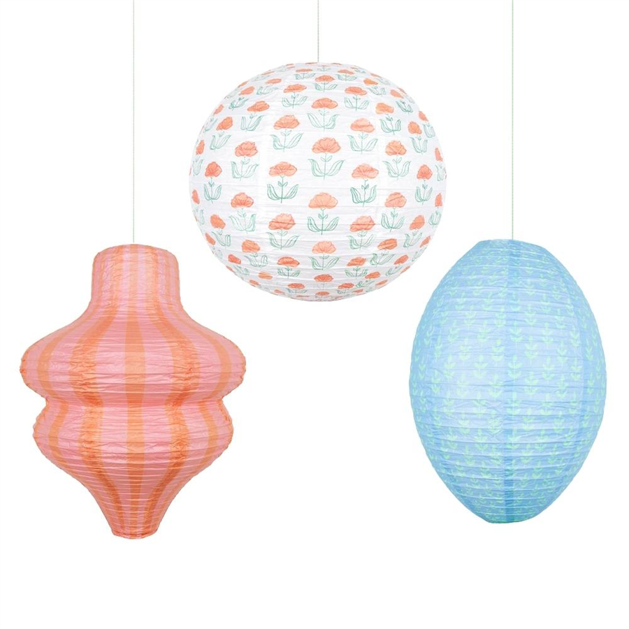 Meri MeriMeri Meri - Flora Orange & Blue Lanterns - Flora Turuncu & Mavi Fenerler - 3 Adet302523