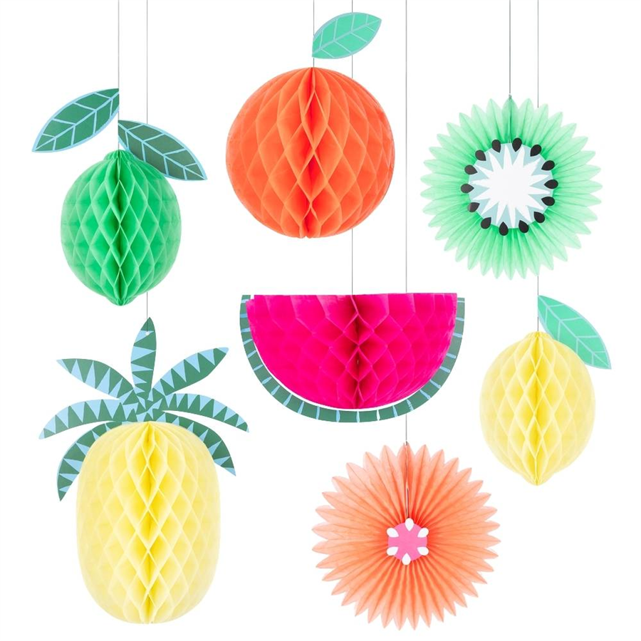 Meri MeriMeri Meri - Tropical Fruit Honeycomb Decorations - Tropikal Meyve Petek Süsleri - 7 Adet302541