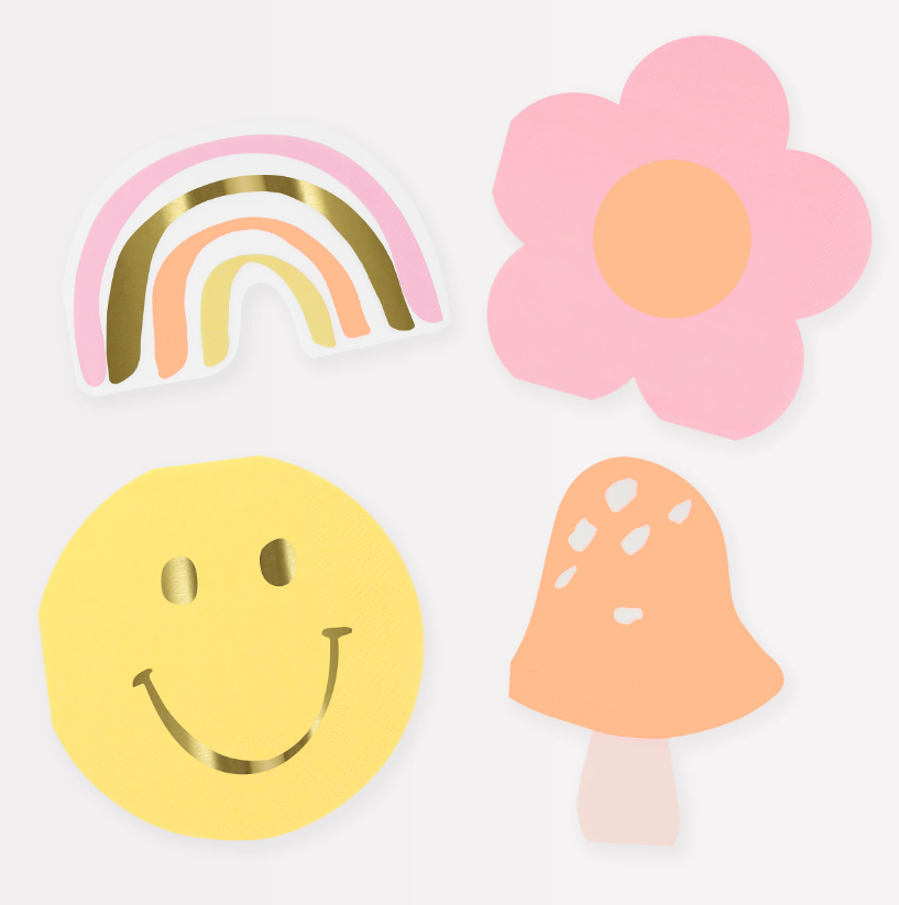 Meri Meri - Happy Face Icons Diecut Napkins - Mutlu Yüz Semboller Peçeteler (x16) Peçeteler