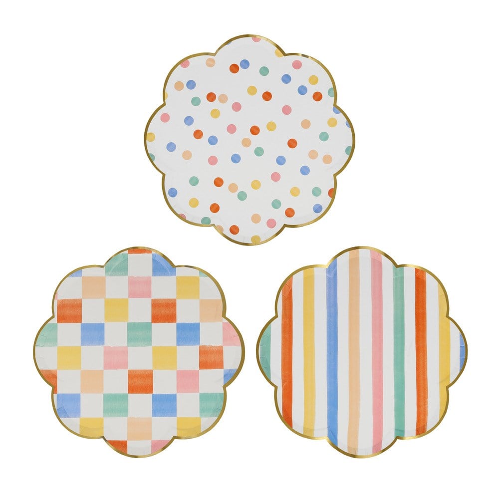 Meri Meri - Colourful Pattern Side Plates - Renkli Desenler Tabaklar - 8'li Tabaklar