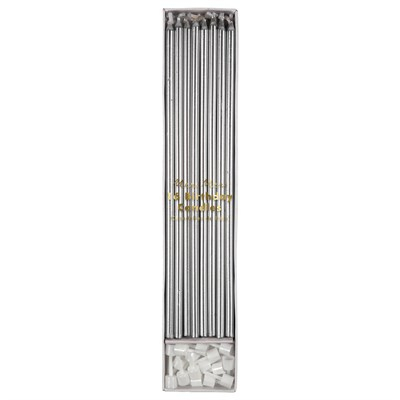 Meri Meri - Silver Long Candles - Uzun Gümüş Mum