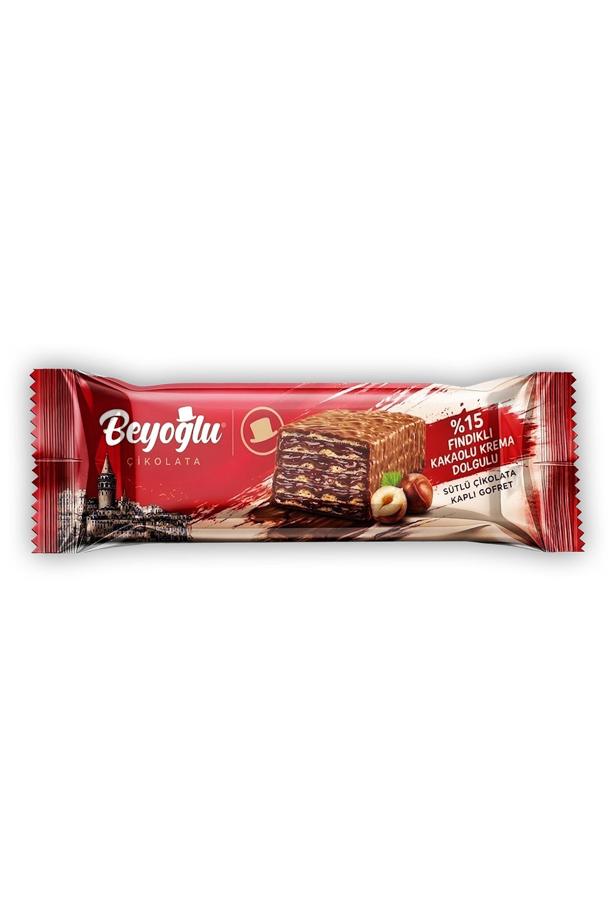 Beyoğlu %15 Fındıklı Sütlü Çikolata Kaplı Gofret 40 gr - 24 Adet