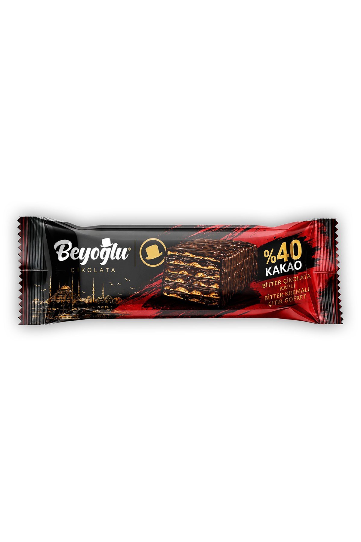 Beyoğlu %40 Kakaolu Bitter Çikolata Kaplı Gofret 40 Gr.*24 Adet