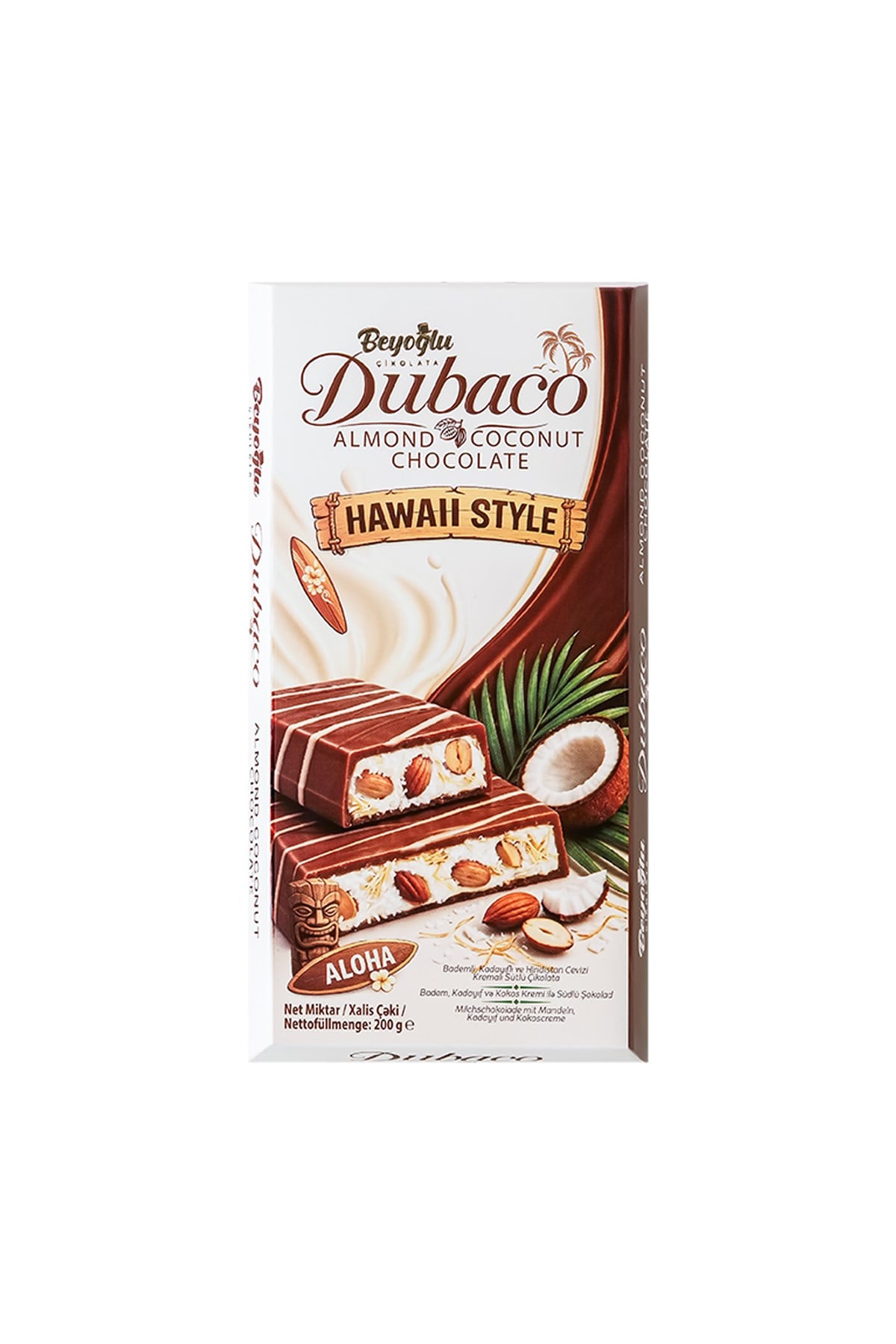 Beyoğlu Dubaco Hawaii Style Bademli Kadayıflı Çikolata 200 Gr | Gurme LezzetBeyoğlu Dubaco Hawaii Style Bademli Kadayıflı Ve Hindistan Cevizli Çikolata 200 Gr.
