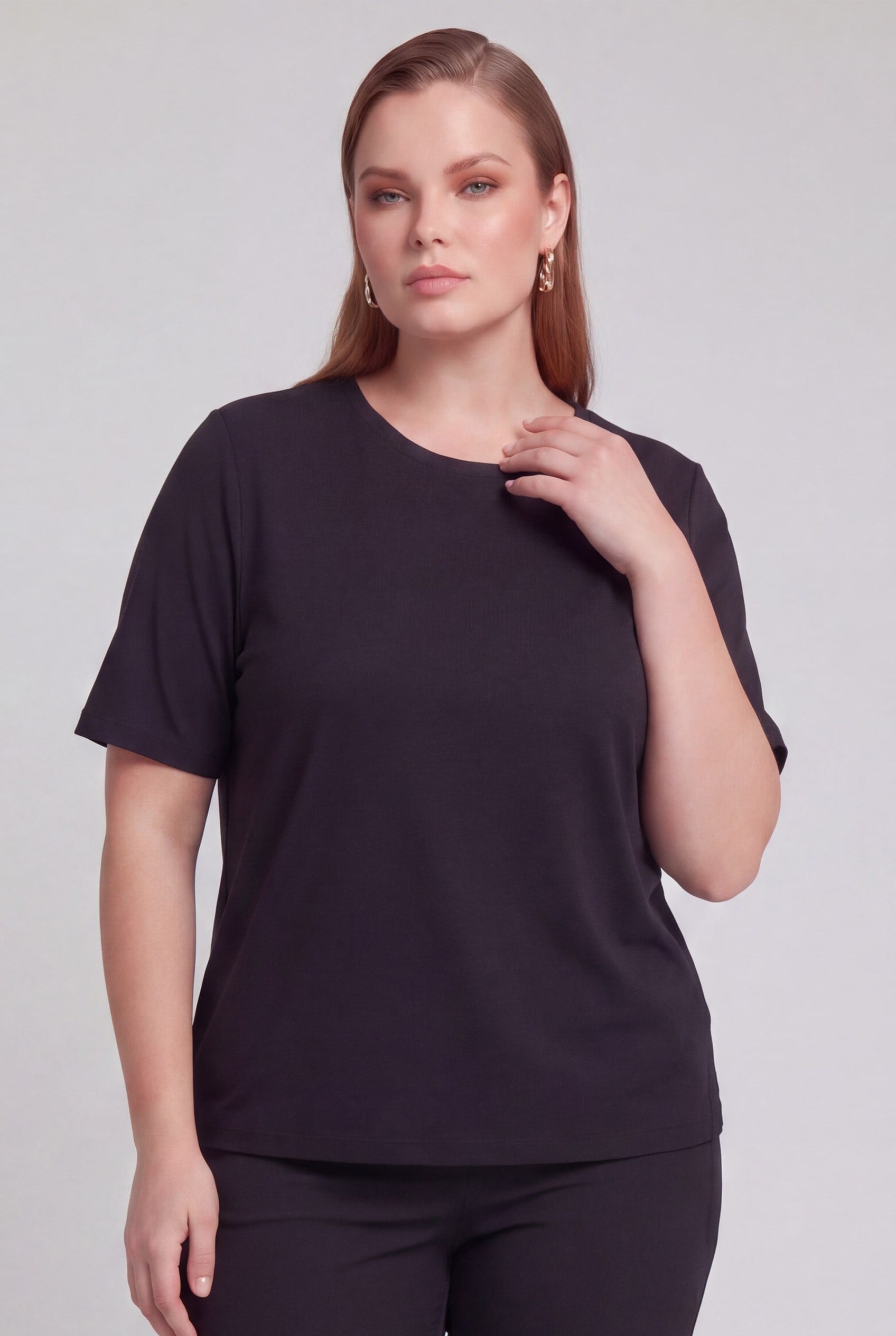 Bisiklet Yaka Büyük Beden Siyah Pamuk Tişört - RMG