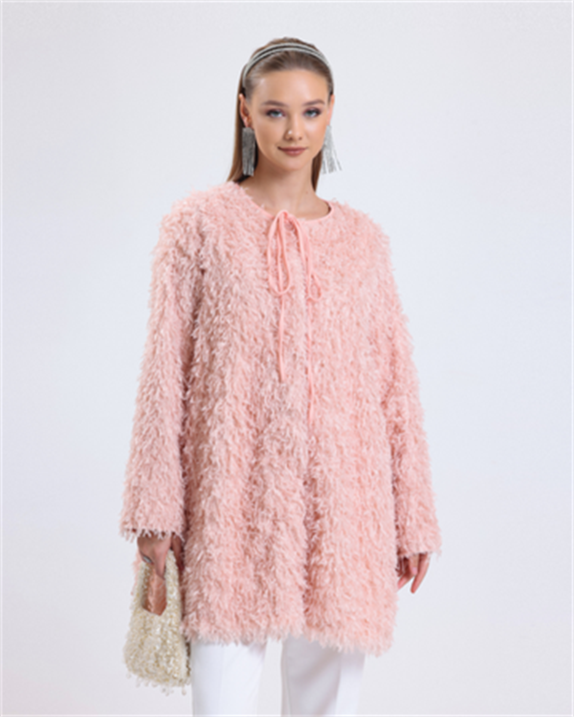 PÜSKÜLLÜ  TOZ PEMBE CEKET