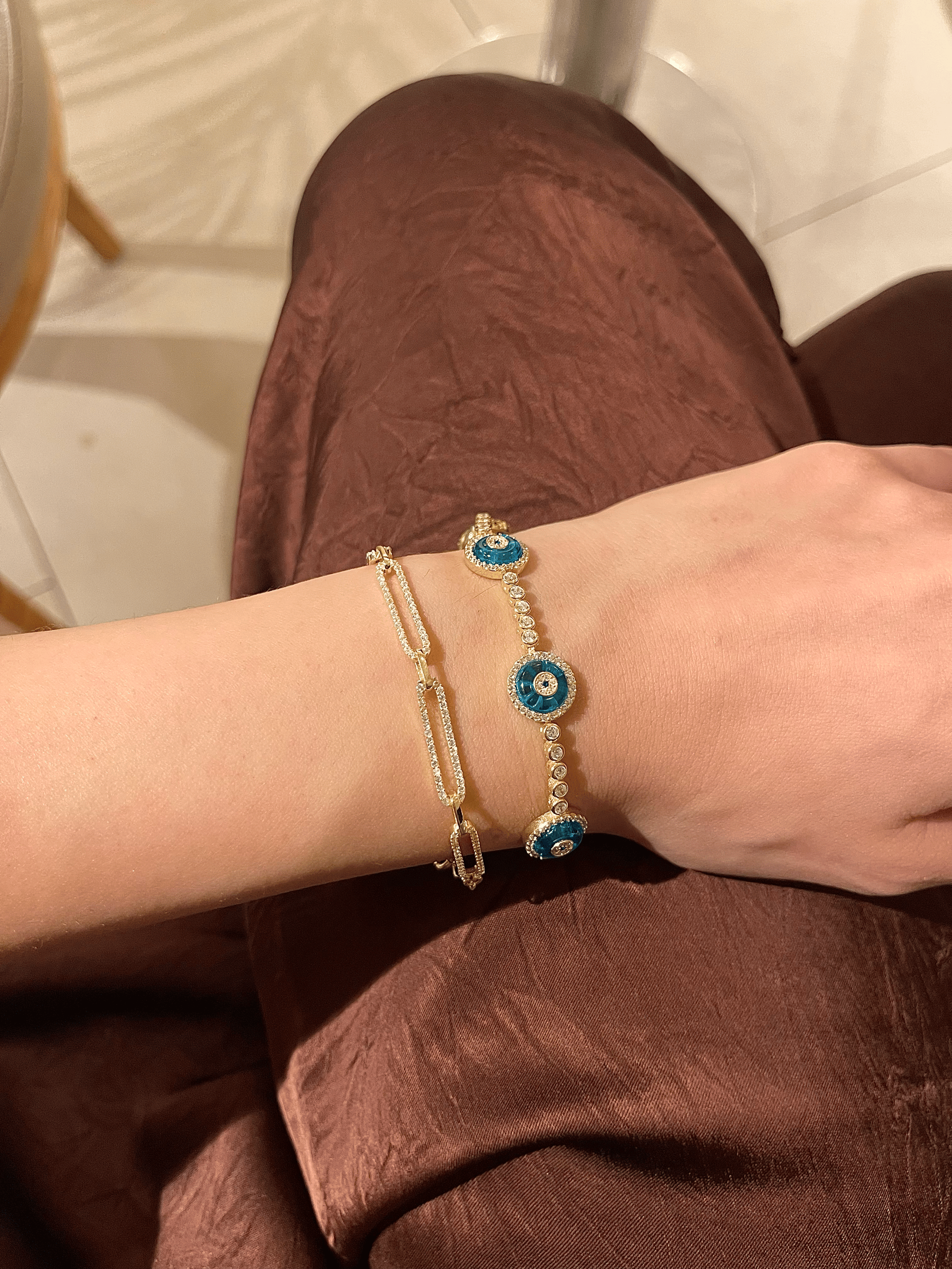 925 Ayar Gümüş Beşli  Nazar Bileklik Gold Renk