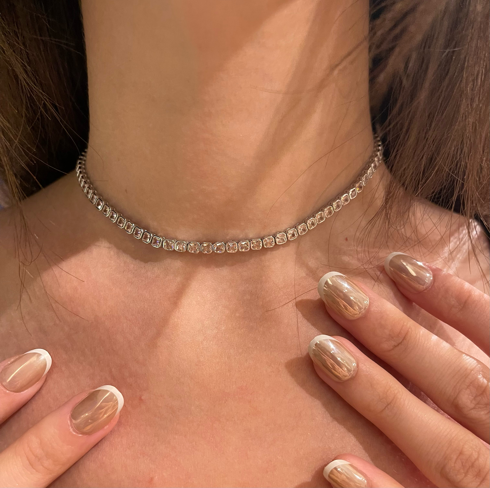 925 Ayar Gümüş Pembe Su Yolu Choker Kolye 