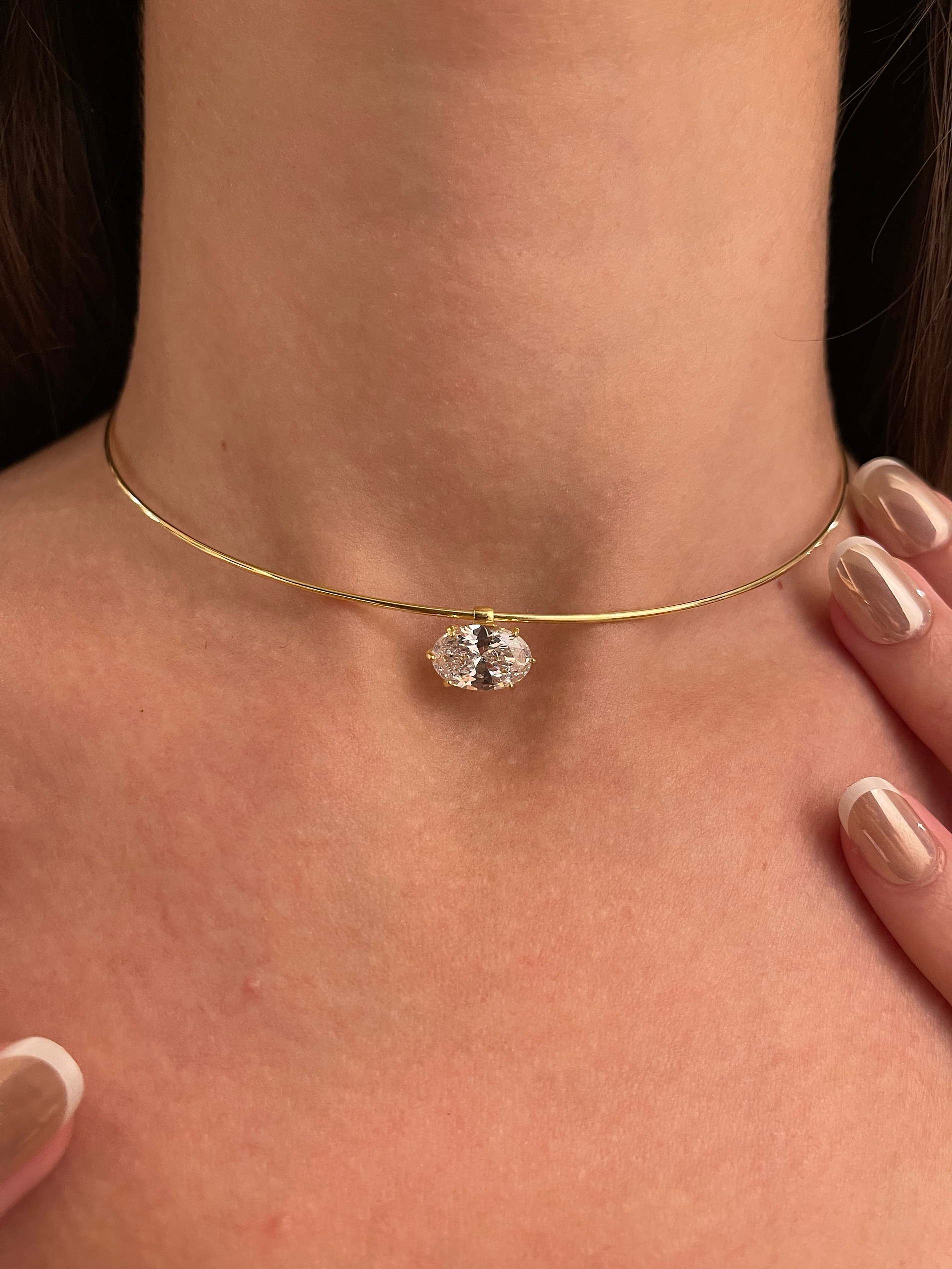 925 Ayar Oval Zirkon Taş Choker Gümüş Kolye