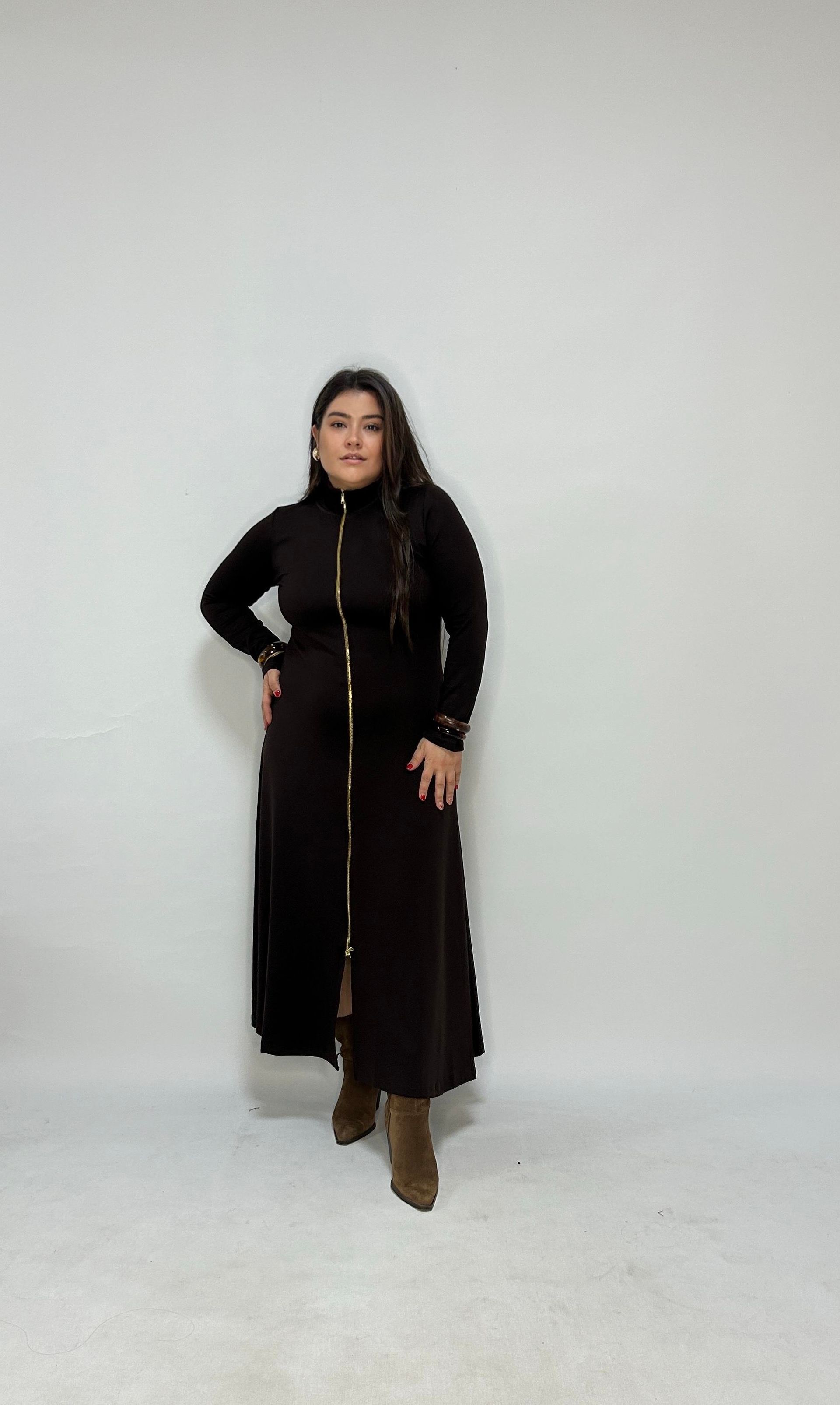Kahve Fermuarlı Elbise