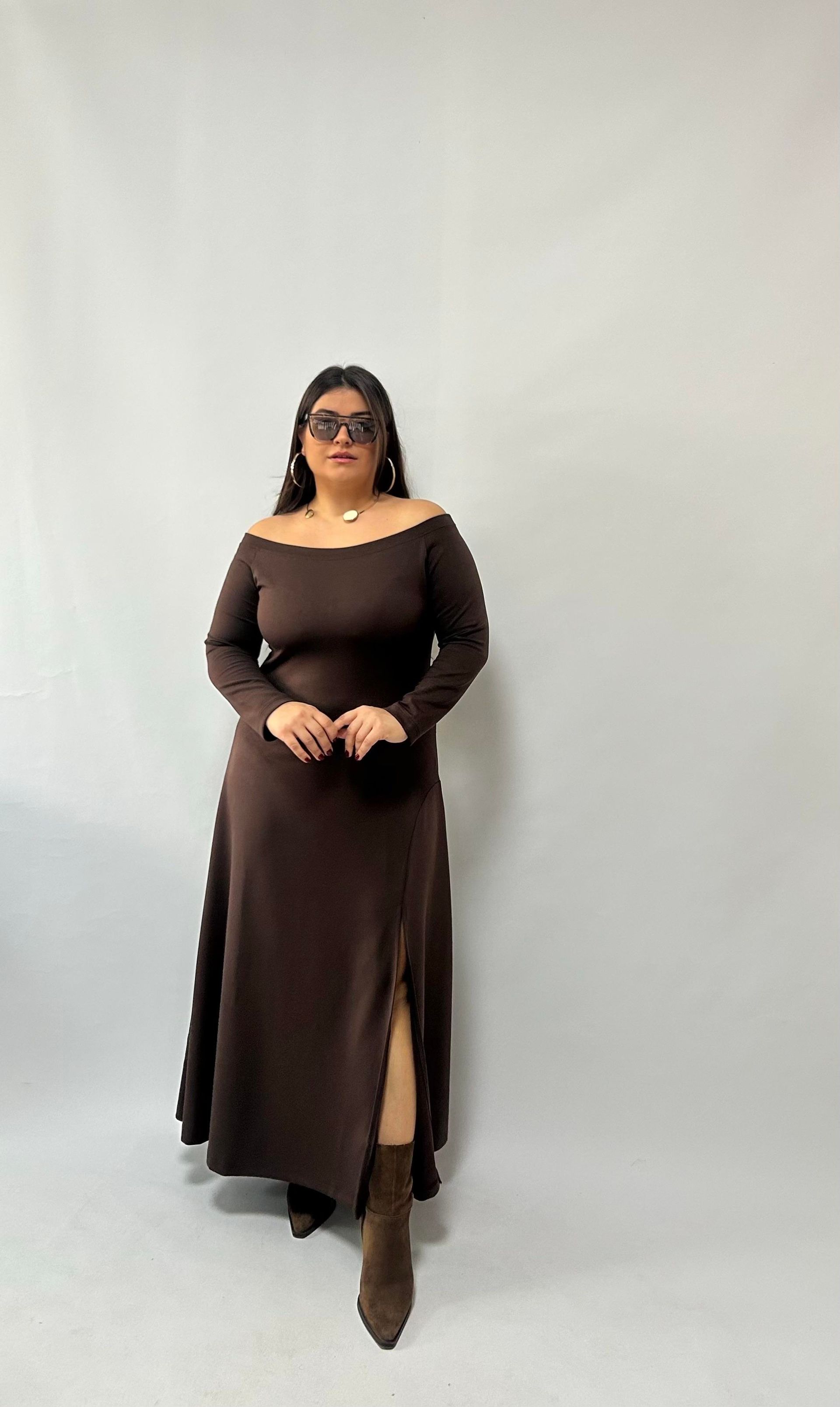Madonna Yaka Kahve Modal Elbise