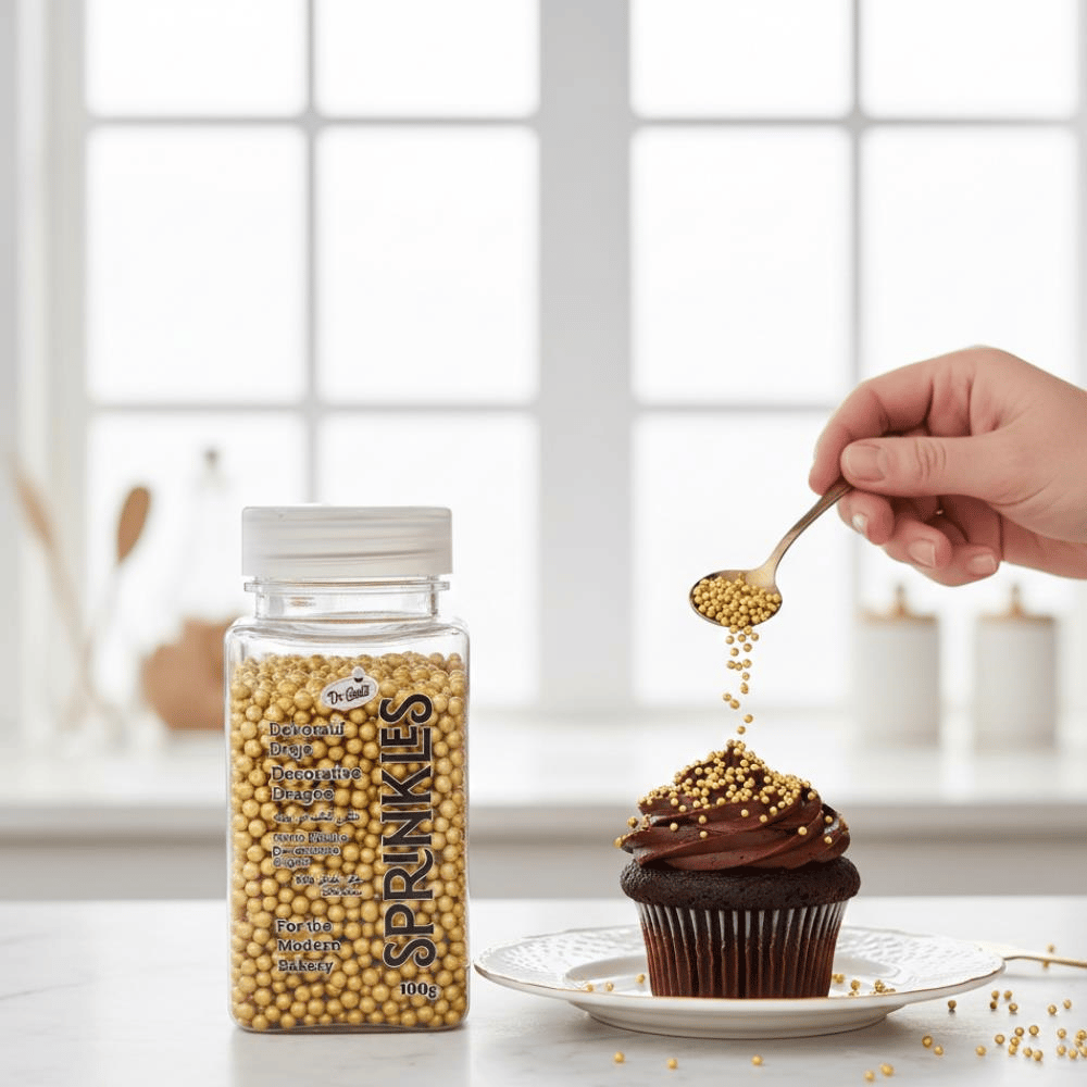 Altın Boncuk Şeker 2 mm – 100 g | Pasta, Cupcake ve Tatlı Süsleme Boncuğu