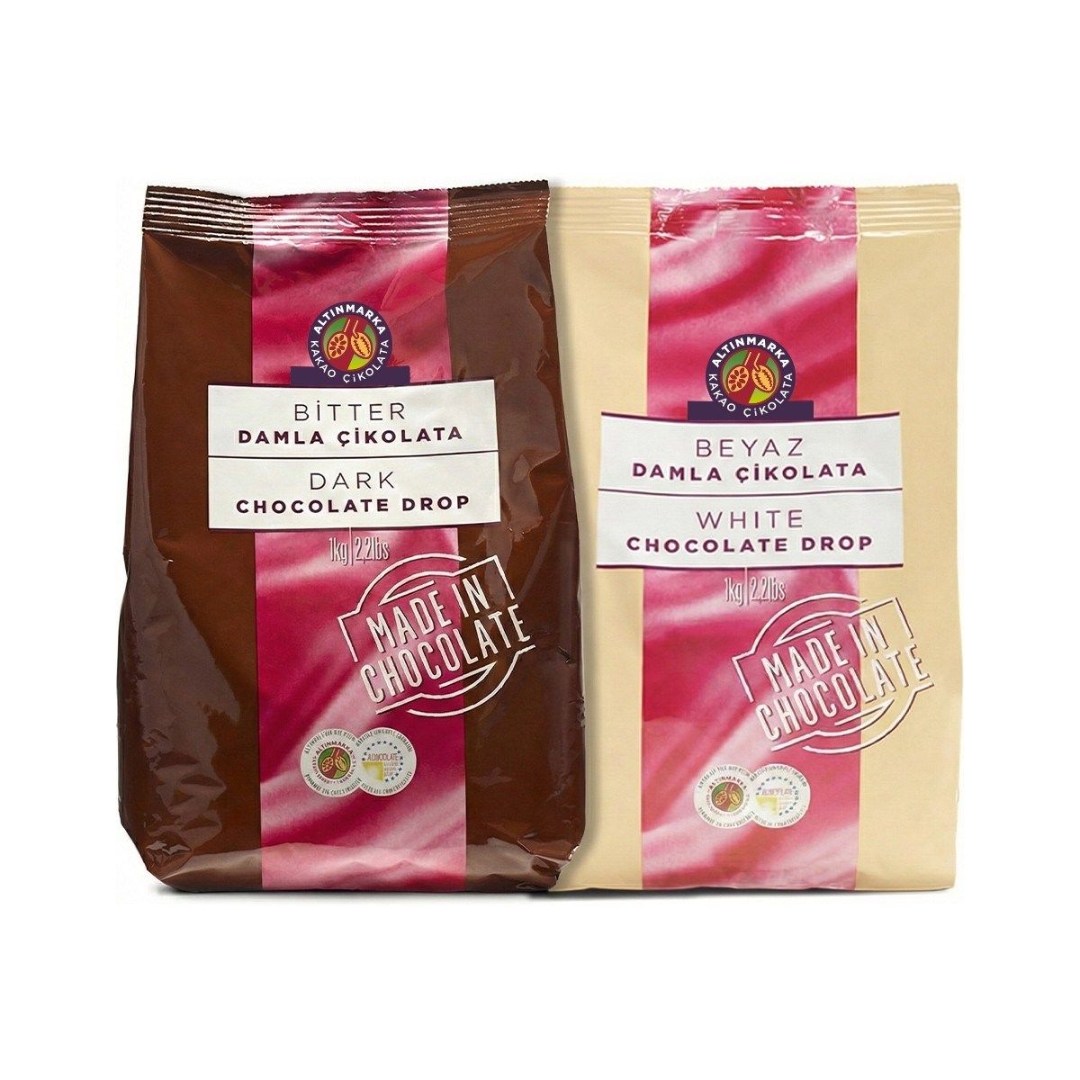 ALTINMARKABitter Damla 1 Kg Çikolata ve Beyaz Damla Çikolata 1 Kg