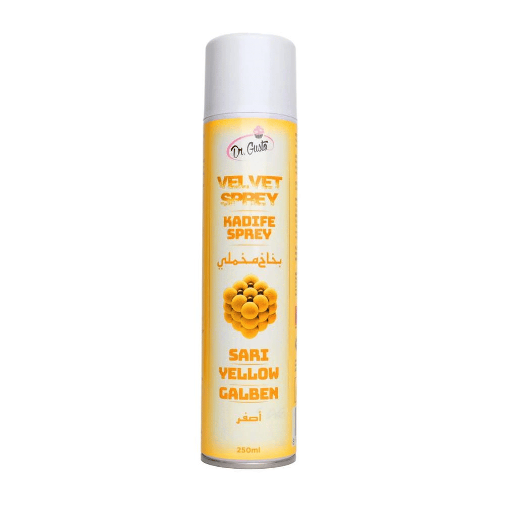 Sarı Kadife Sprey Pasta Boyası 250 ml – Pasta, Mousse, Tatlı ve Şekerleme Kaplama Spreyi