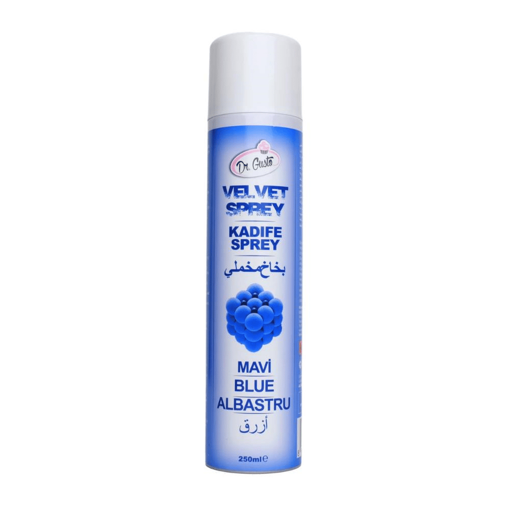 Mavi Kadife Sprey Pasta Boyası 250 ml – Pasta, Mousse, Tatlı ve Şekerleme Kaplama Spreyi