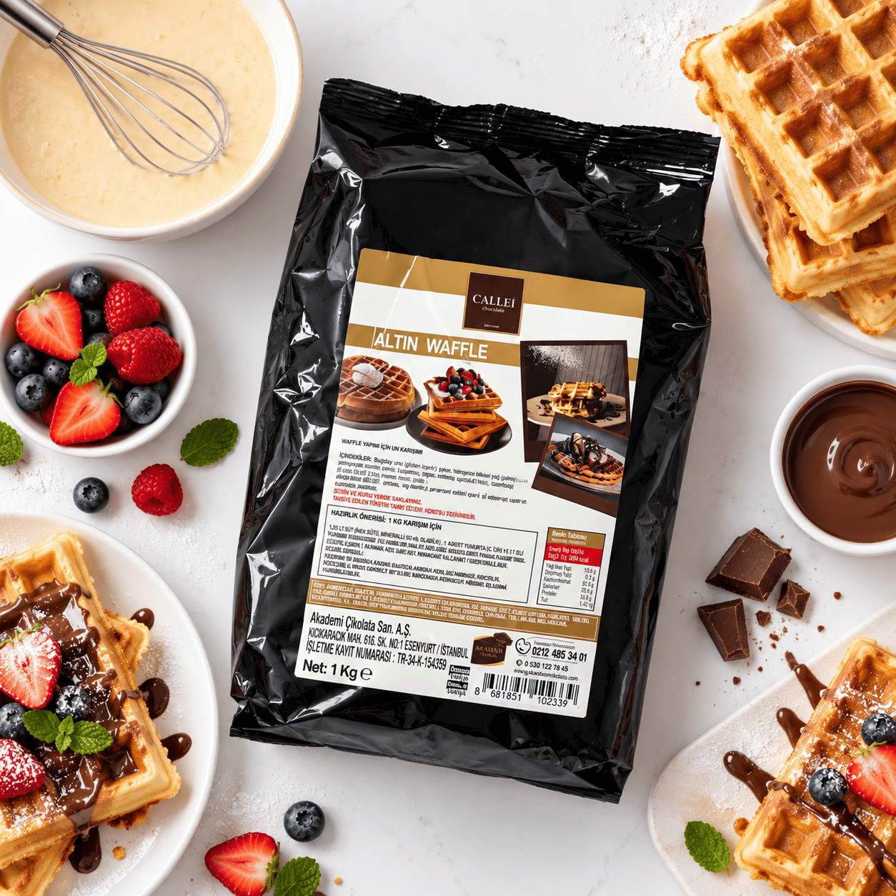 CalleiAltın Tarif Waffle Harcı 1 Kg x 12 Adet – Profesyonel Hazır Waffle Karışımı