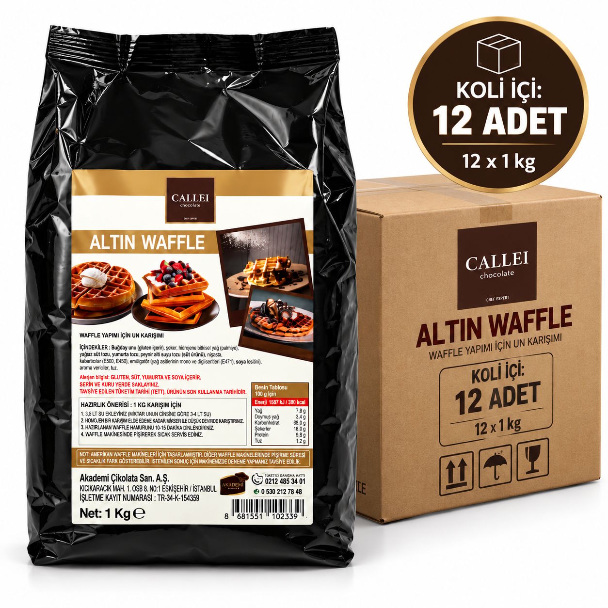 CalleiAltın Tarif Waffle Harcı 1 Kg x 12 Adet – Profesyonel Hazır Waffle Karışımı