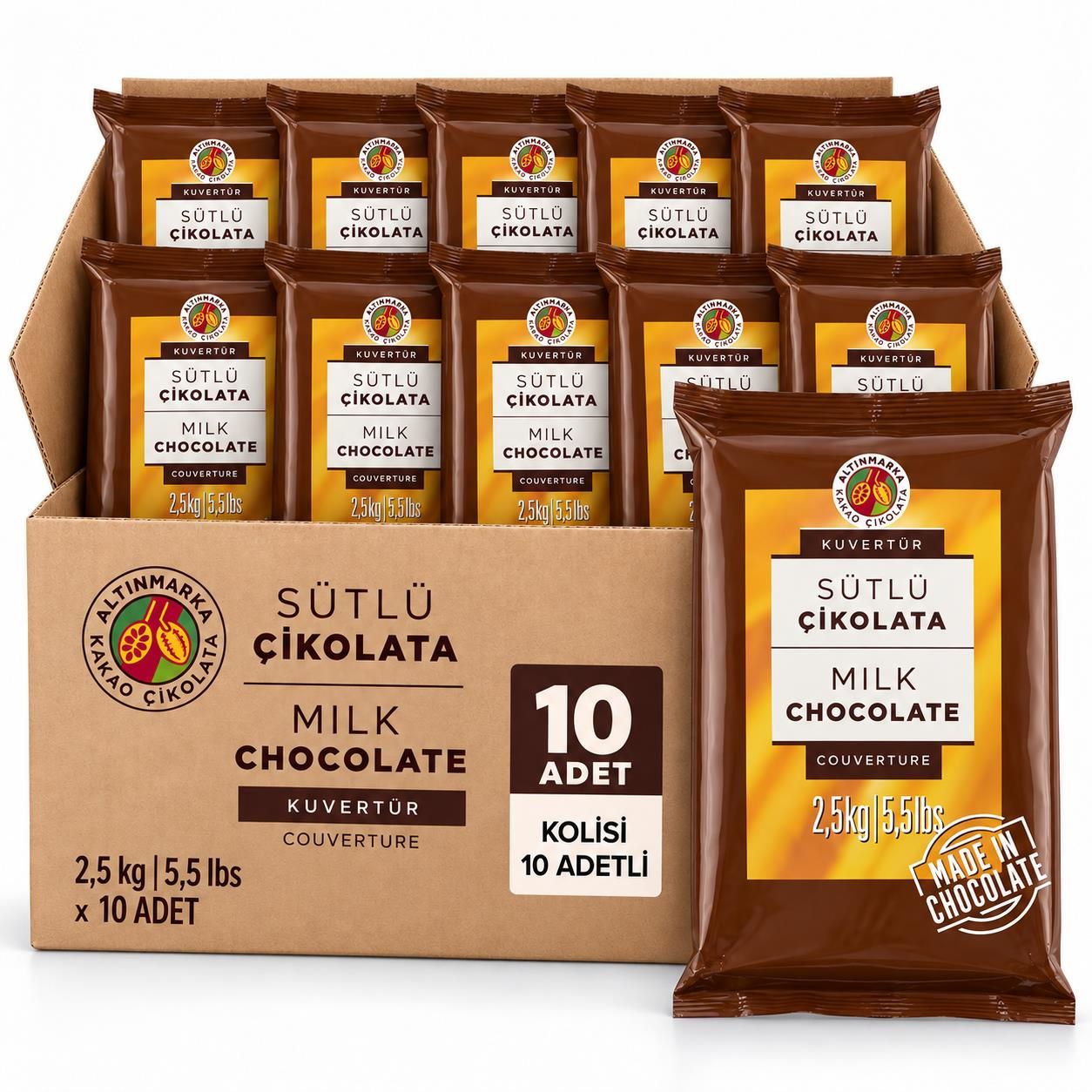 ALTINMARKAAltınmarka Sütlü Kuvertür Çikolata 2,5 Kg x 10 Adet