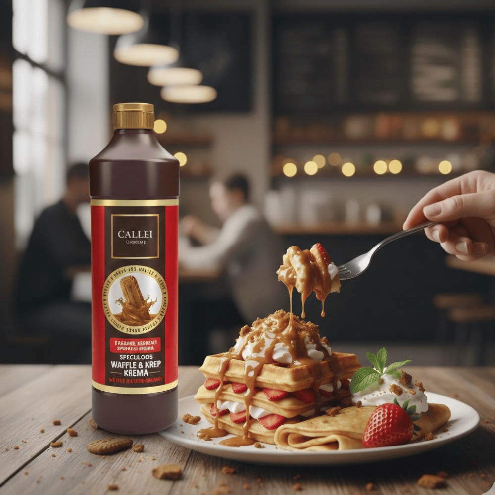 Callei Karamelize Bisküvili Waffle & Pancake Çikolata Sosu 1 Kg – Yoğun Aromalı Tatlı Sosu