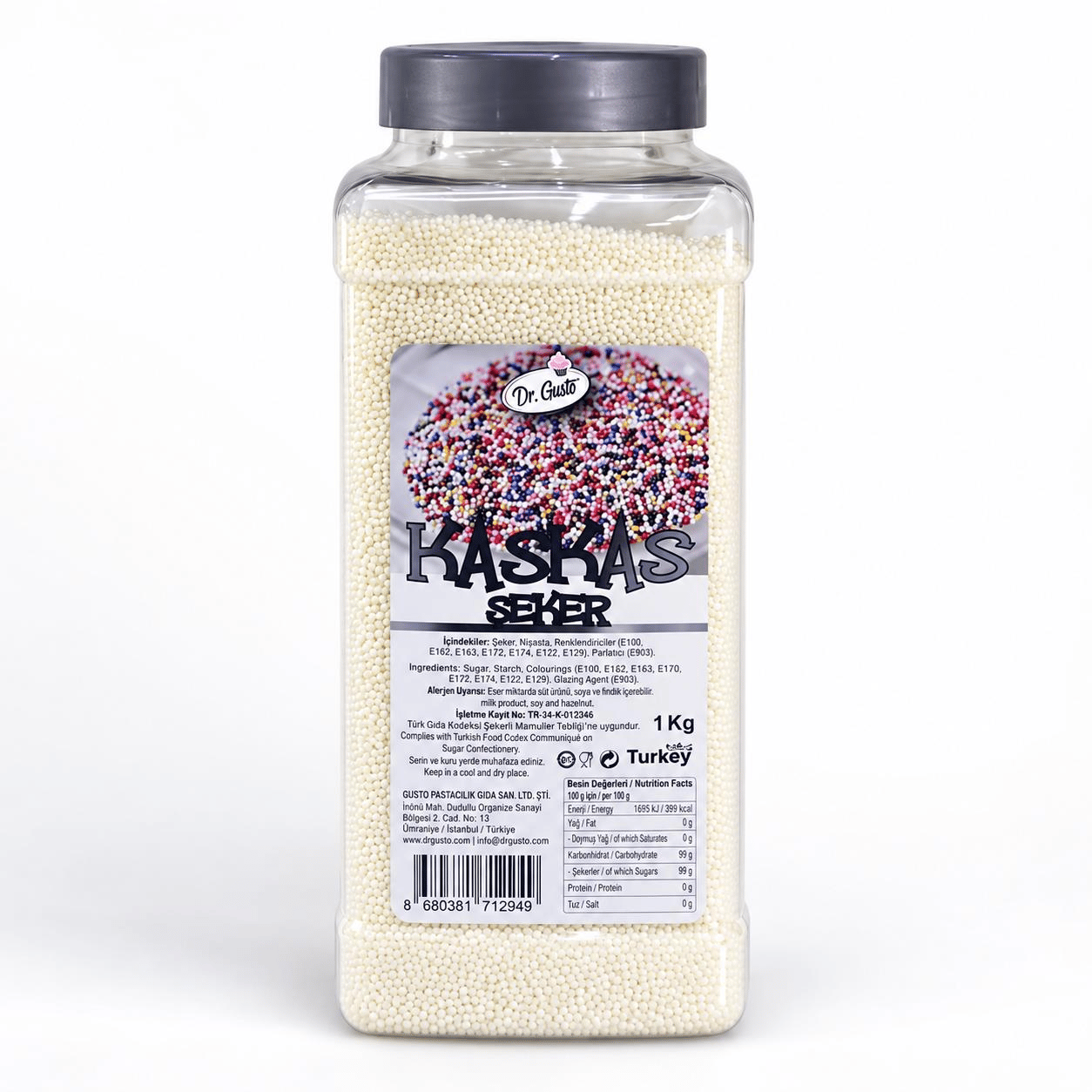 Dr. GustoDr. Gusto Beyaz Kaskas Şekeri – Pasta ve Tatlı Süsleme Şekeri