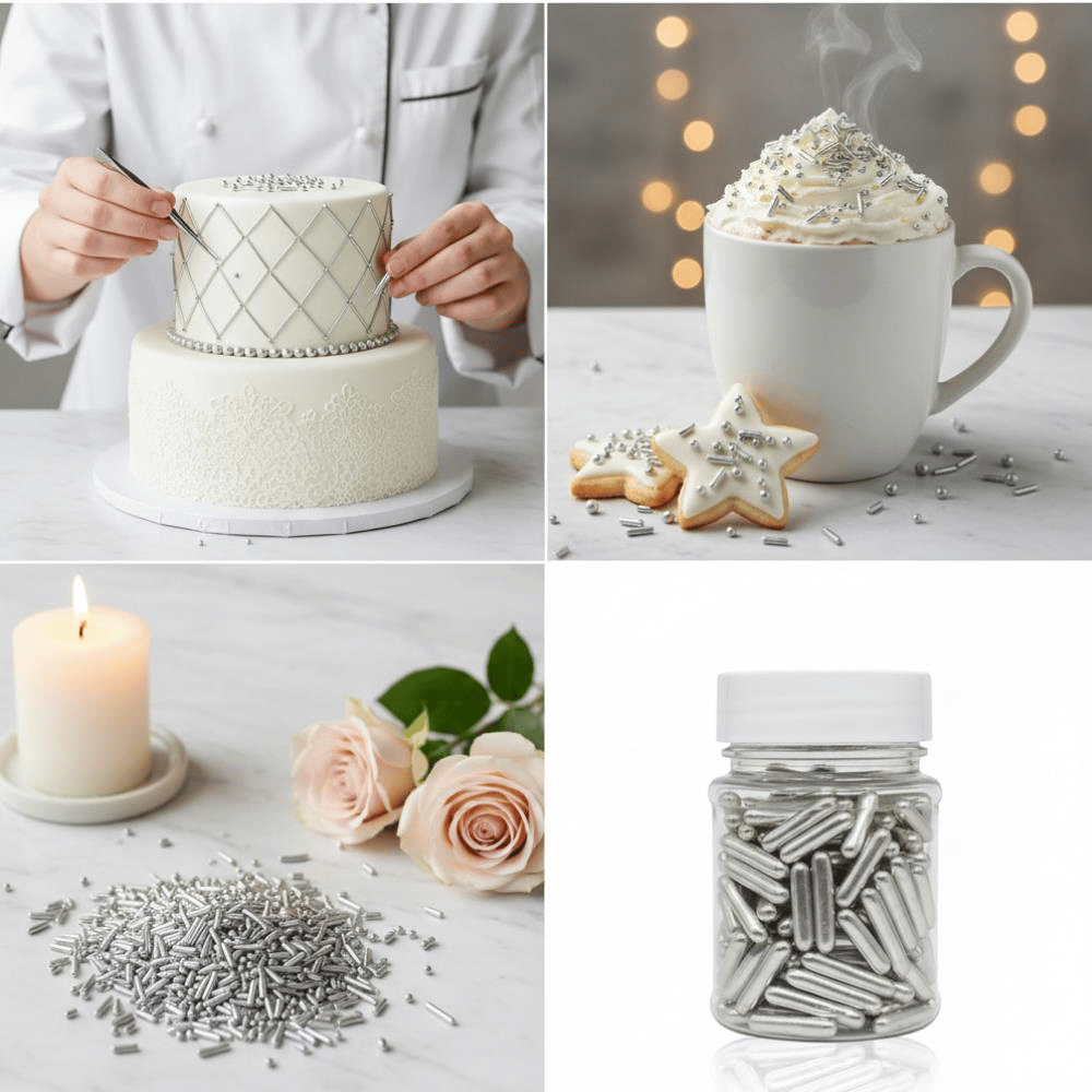 Gümüş Çubuk Süsleme Draje 50 g – Pasta, Cupcake ve Tatlı Süsleme Şekeri