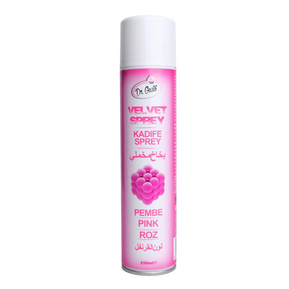 Kadife Sprey Pembe 250 ML – Velvet Efekt Pasta ve Tatlı Kaplama Gıda Boyası