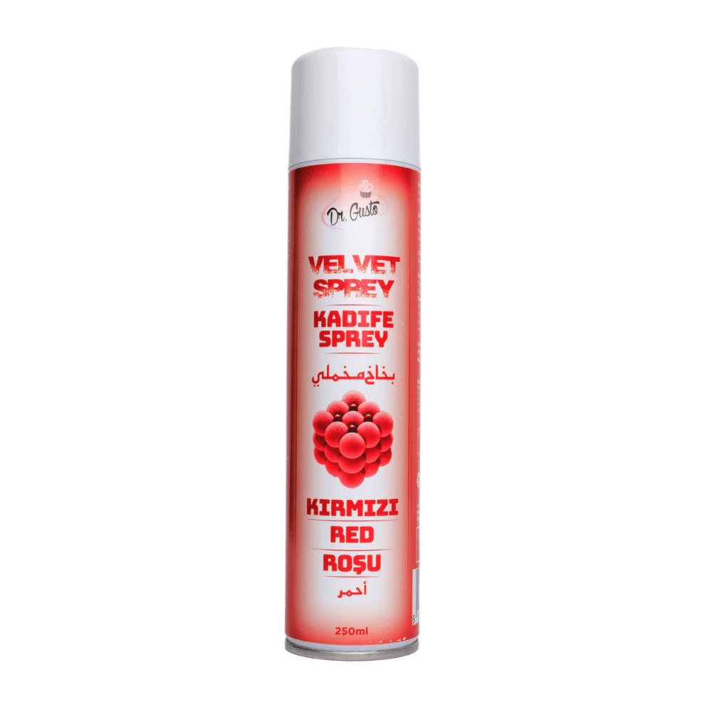 Kırmızı Kadife Sprey Pasta Boyası 250 ml – Pasta, Mousse, Tatlı ve Şekerleme Kaplama Spreyi