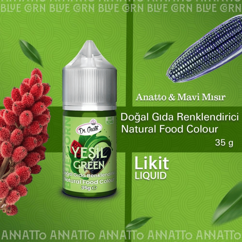 Likit Yeşil Doğal Gıda Boyası 35 g – Bitkisel Kaynaklı, Pasta ve Tatlılar İçin Katkısız Sıvı Renk Boyası
