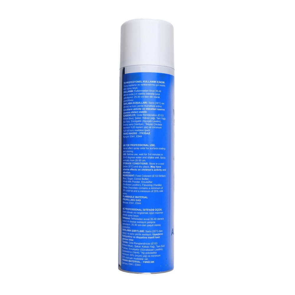 Mavi Kadife Sprey Pasta Boyası 250 ml – Pasta, Mousse, Tatlı ve Şekerleme Kaplama Spreyi