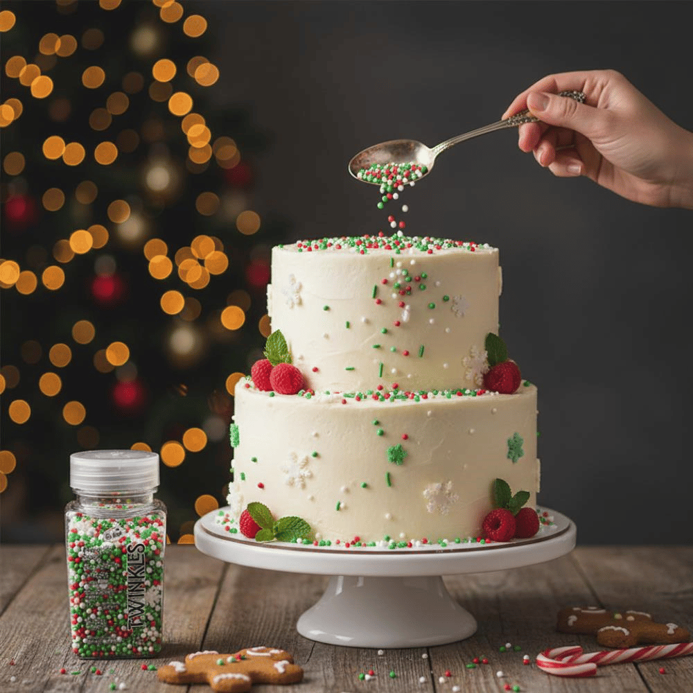Mini Cupcake Pasta Süsleme Şekeri Kar Taneli Yeşil & Kırmızı 100 g – Yılbaşı Konsept Dekoru