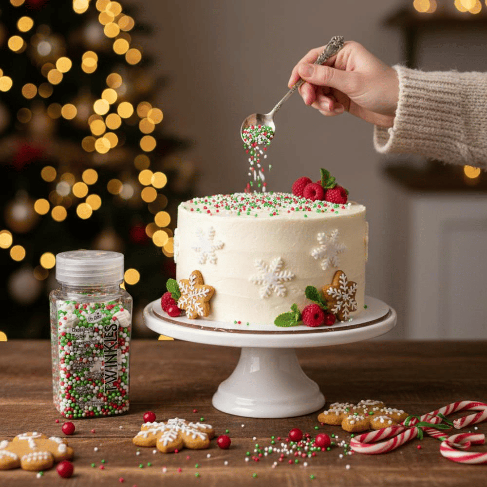 Mini Cupcake Pasta Süsleme Şekeri Kar Taneli Yeşil & Kırmızı 100 g – Yılbaşı Konsept Dekoru