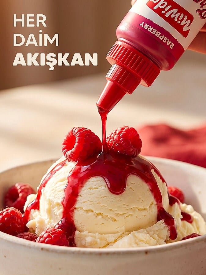 MİWİDA Frambuaz Aromalı Sos - Pratik Waffle, Pankek, Krep, Kruvasan ve Tatlı Sosu 330 Gr