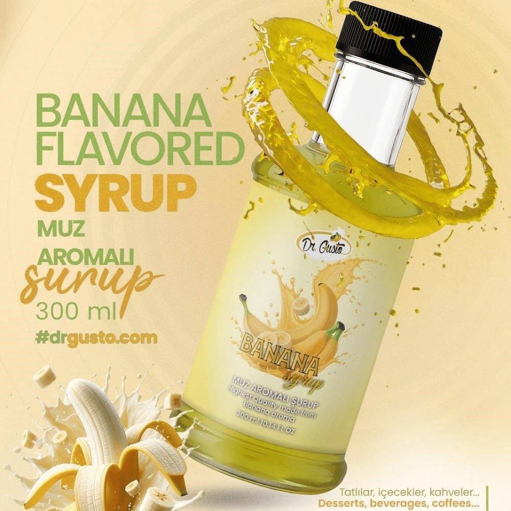 Muz Kokteyl Şurubu 300 CC – Yoğun Muz Aromalı İçecek,Kahve ve Tatlı Şurubu
