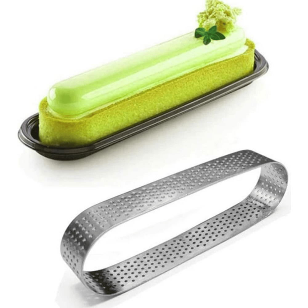 Oval Delikli Tart Kalıbı 12x4 cm – Paslanmaz Çelik Tart Halkası | Profesyonel Tart, Mini Cheesecake ve Fransız Pasta Kalıbı