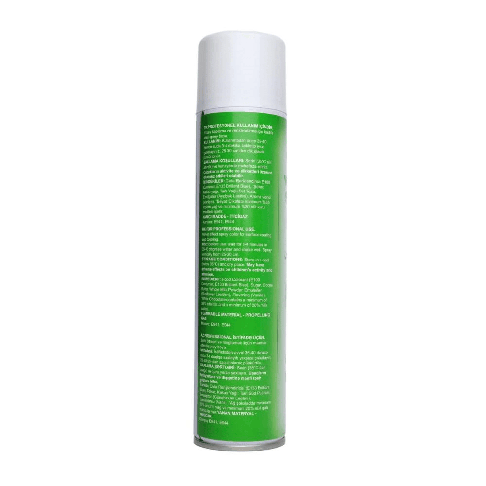 Yeşil Kadife Sprey Pasta Boyası 250 ml – Pasta, Mousse, Tatlı ve Şekerleme Kaplama Spreyi