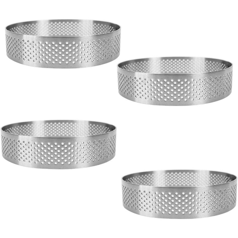 Yuvarlak Delikli Tart Kalıbı 8 cm – 4’lü Paslanmaz Çelik Tart Halkası Seti | Profesyonel Tart ve Kurabiye Kalıbı