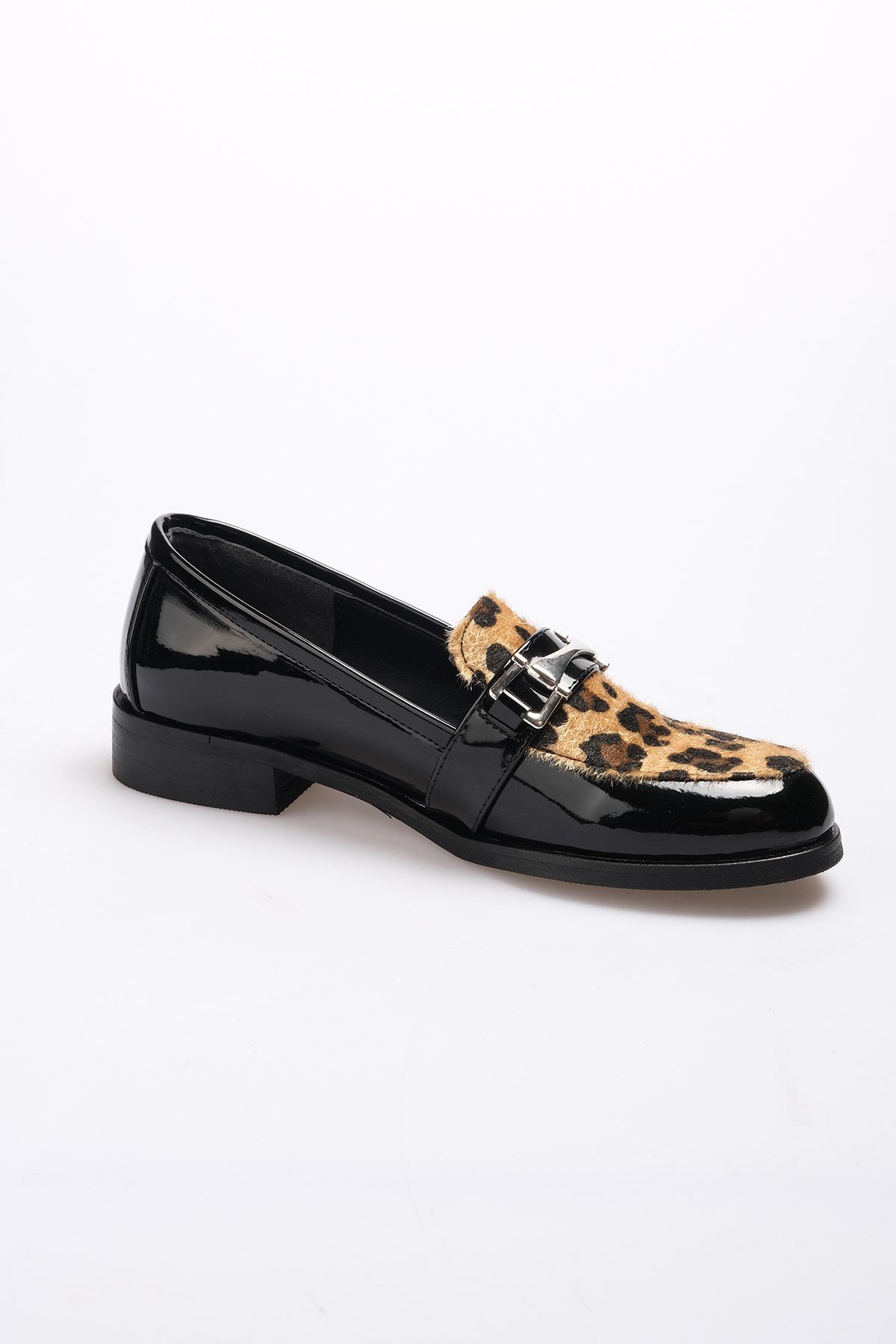 Bernice Leopar Desenli Rugan Oxford Ayakkabı-DÜZ AYAKKABI-Mio Gusto-02108LEO