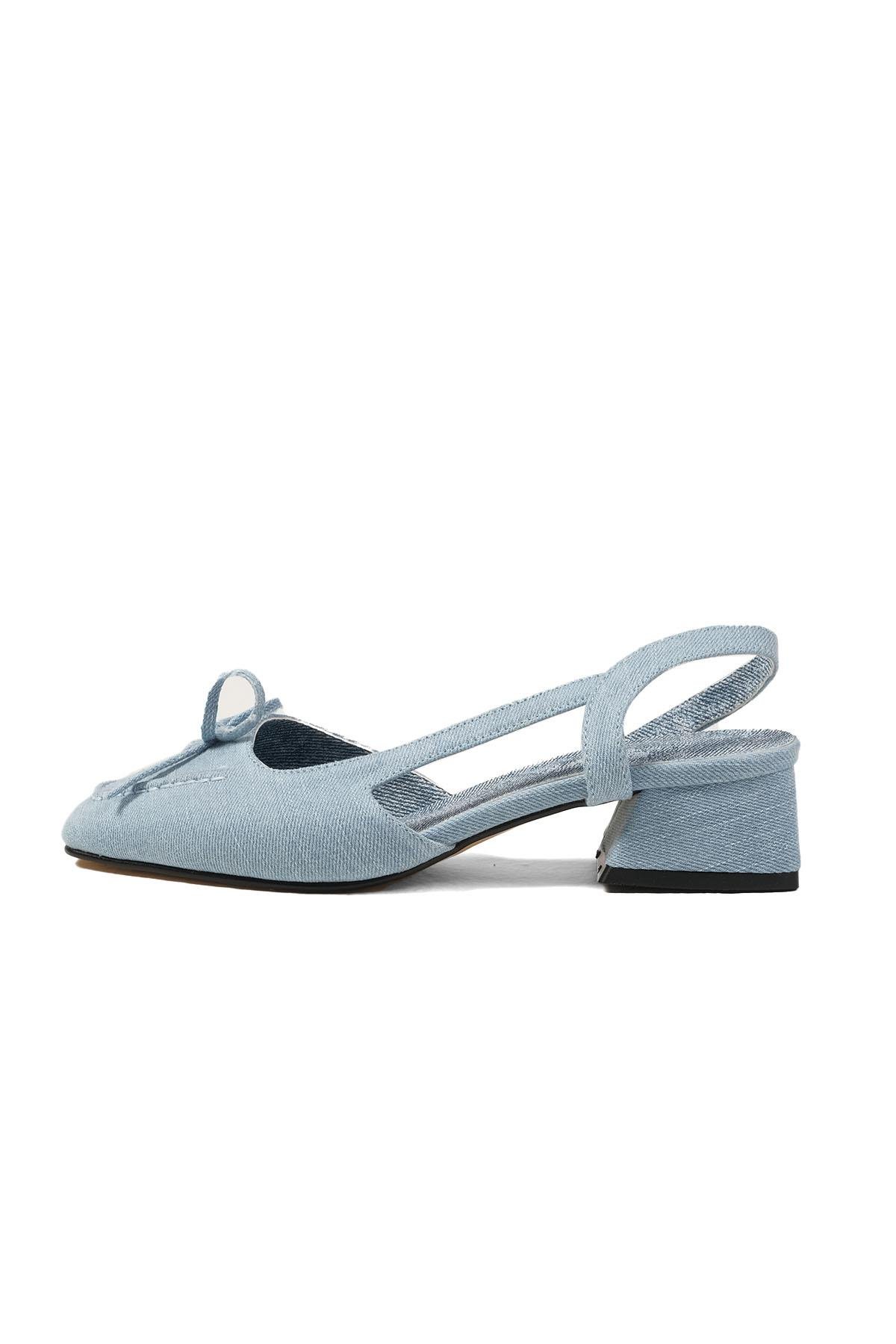 Bria Mavi Renk Denim Kumaş Kısa Topuklu Ayakkabı-Kısa Topuklu-Mio Gusto-01478BUK