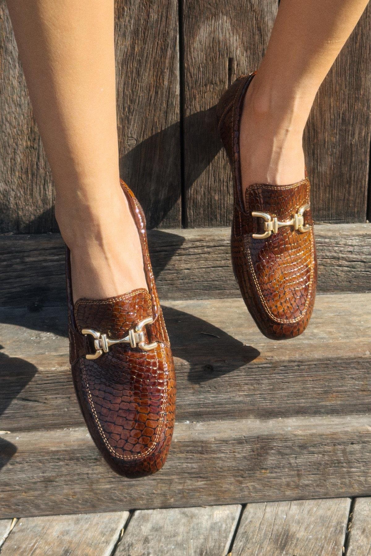 Mio Gusto Hakiki Deri Kahverengi Loafer Kadın Ayakkabı Modelleri