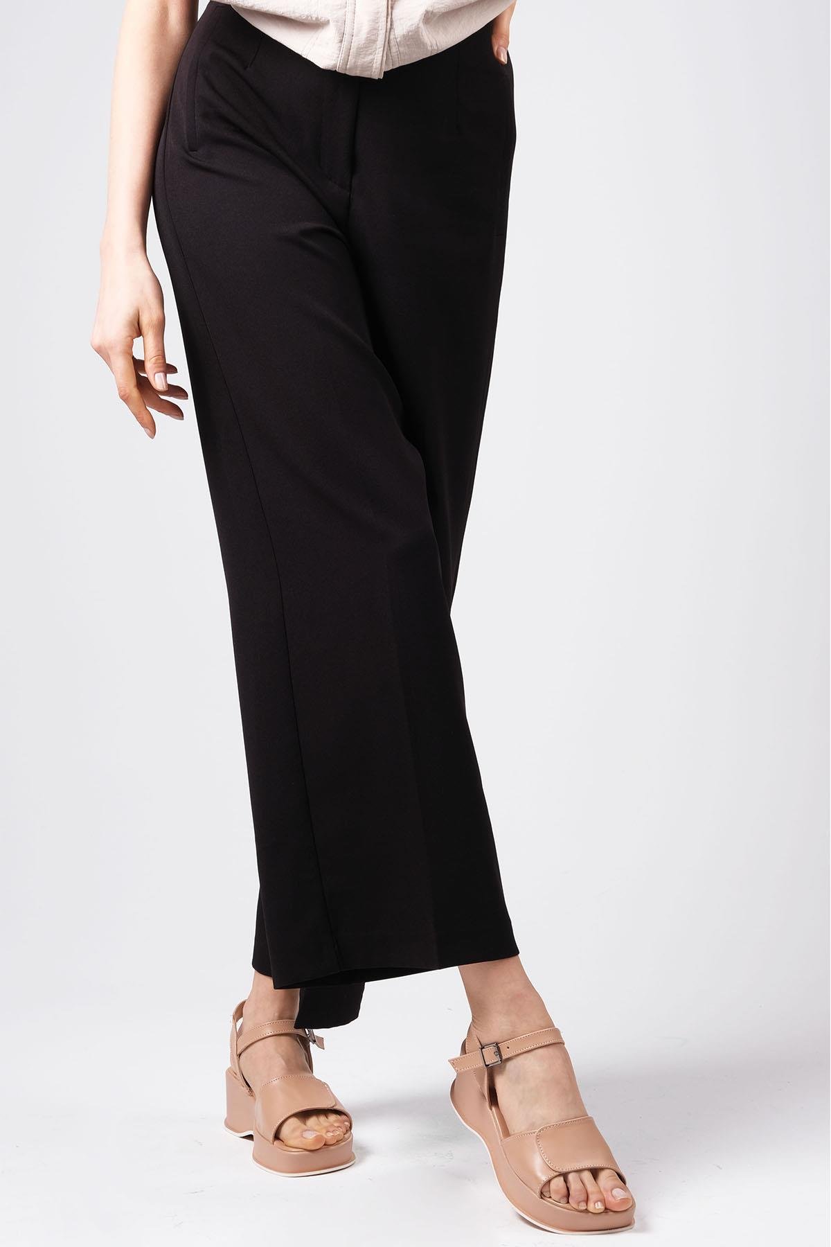 MIOROPA Siyah Renk Bol Paça Kumaş Pantolon-Pantolon-Mioropa-G0055BLK