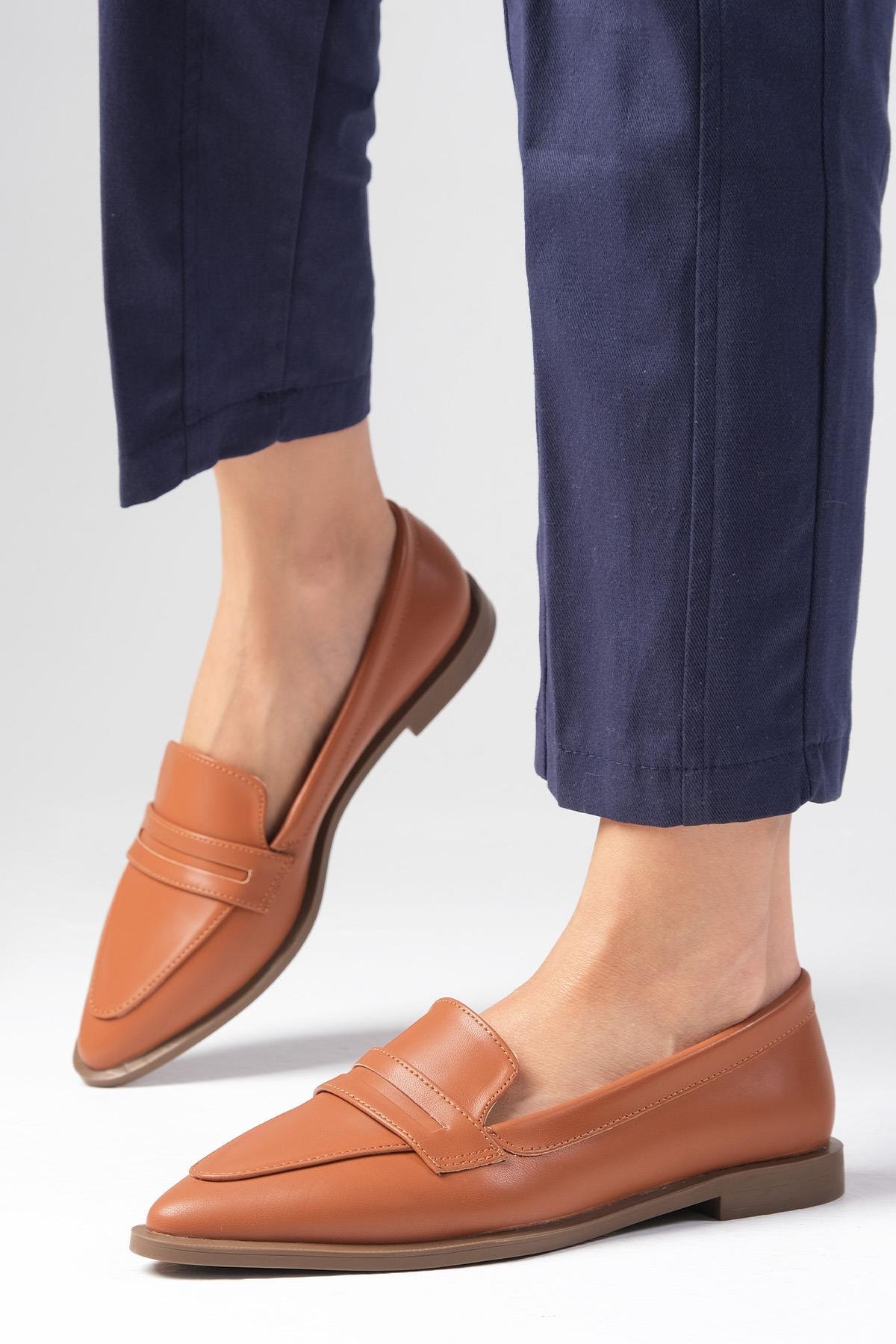 River Taba Renk Loafer Ayakkabı-DÜZ AYAKKABI-Mio Gusto-01393TAC