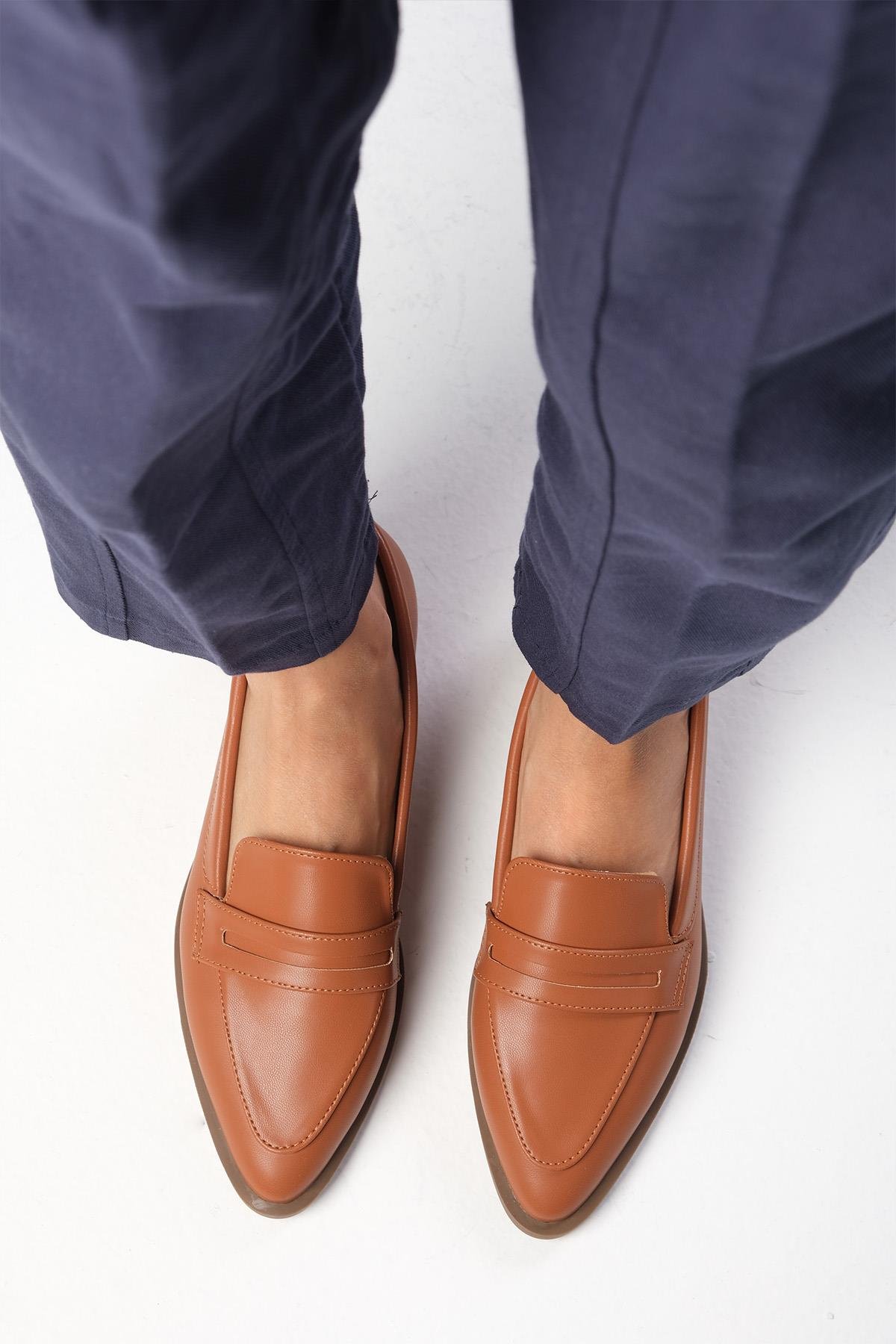River Taba Renk Loafer Ayakkabı-DÜZ AYAKKABI-Mio Gusto-01393TAC