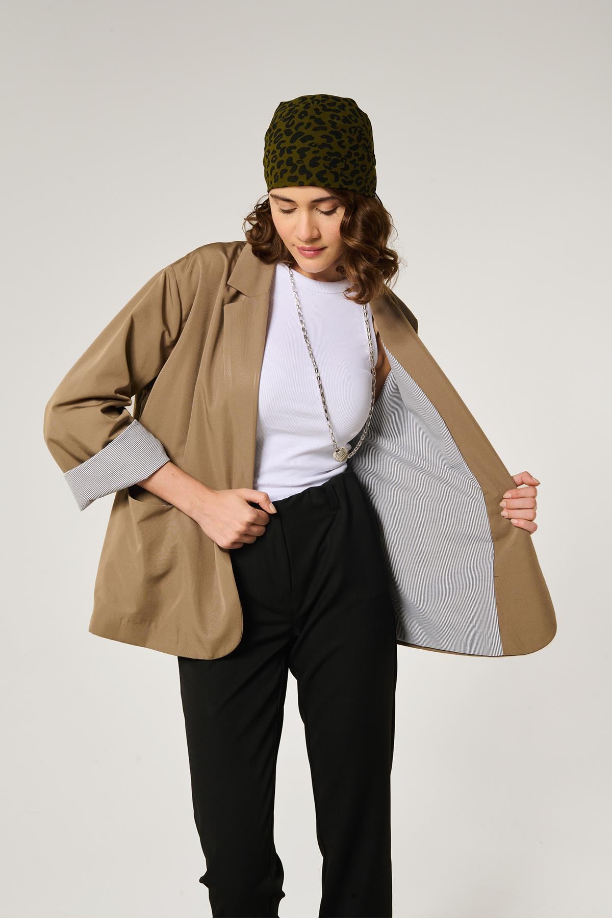 Yağyeşili Oversize Pamuklu Ceket