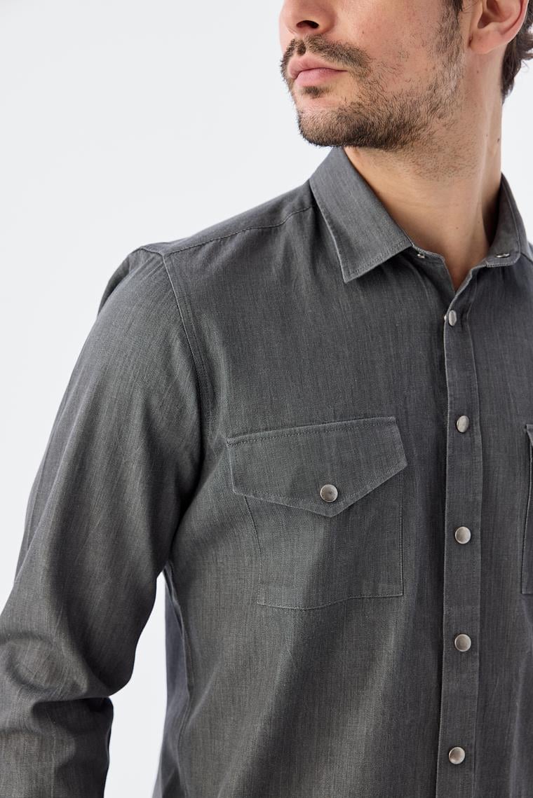 Siyah Comfort Fit Cepli Çıtçıtlı %100 Pamuk Kot Gömlek