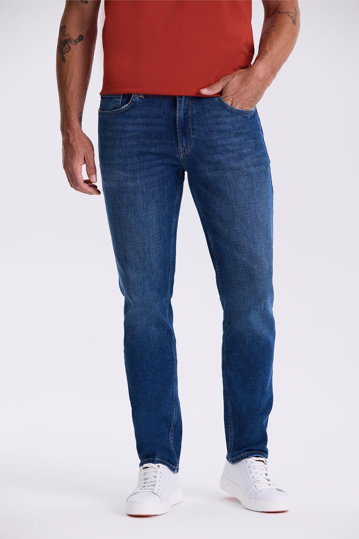 Mavi Slim Fit Yıkamalı Eskitme Pamuklu Dar Kalıp Jean Kot Pantolon