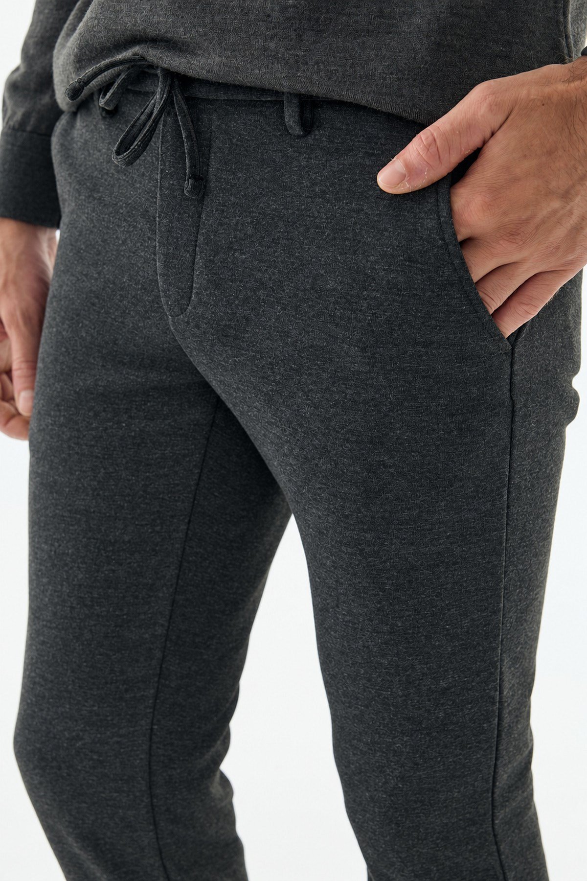 Antrasit Comfort Fit Beli Lastikli Yan Cep Jogger Pantolon