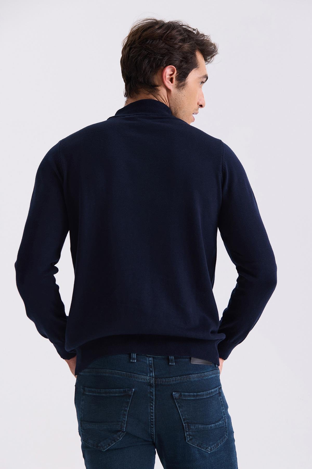 Lacivert Slim Fit Yarım Balıkçı Triko Kazak
