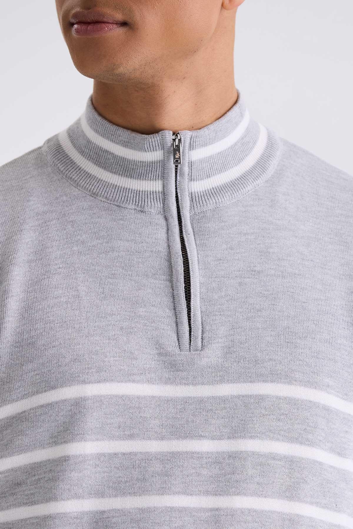 Gri Slim Fit Yarım Balıkçı Triko Kazak